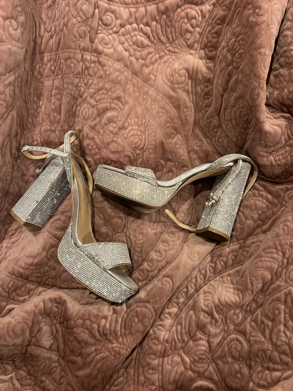 Steve Madden Silver Rhinestone Platform Block Heels